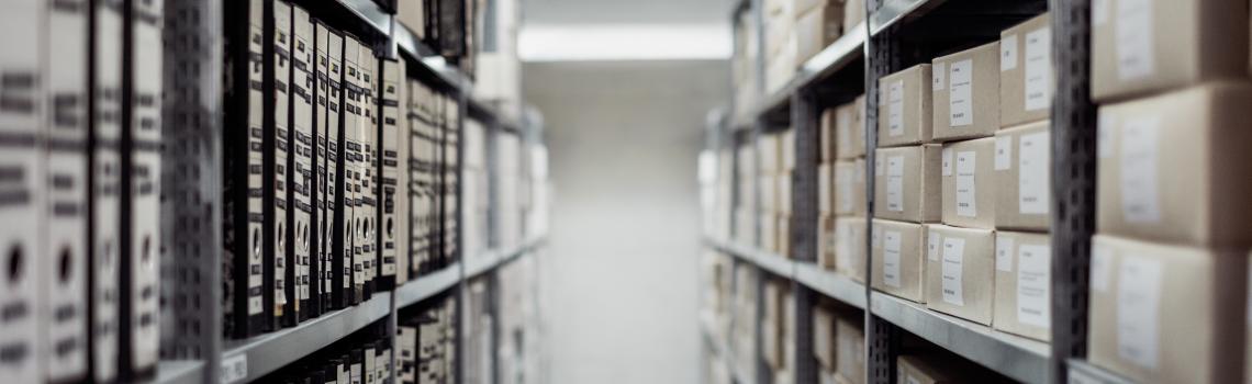 Folders and files of registry on shelves