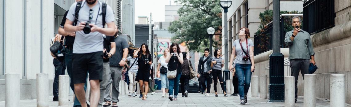 People walking down a street 